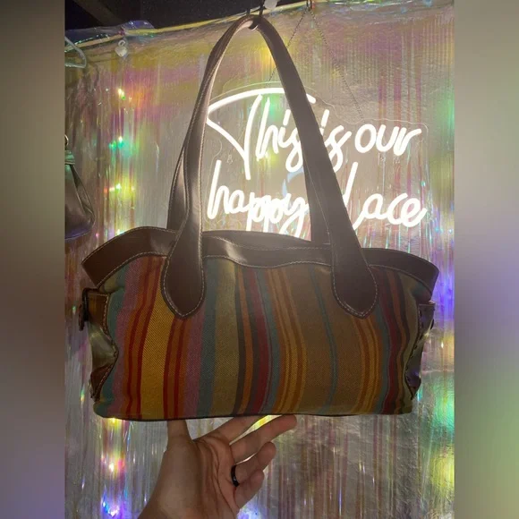 EUC Fossil Striped Shoulder Bag Purse - Picture 3 of 6